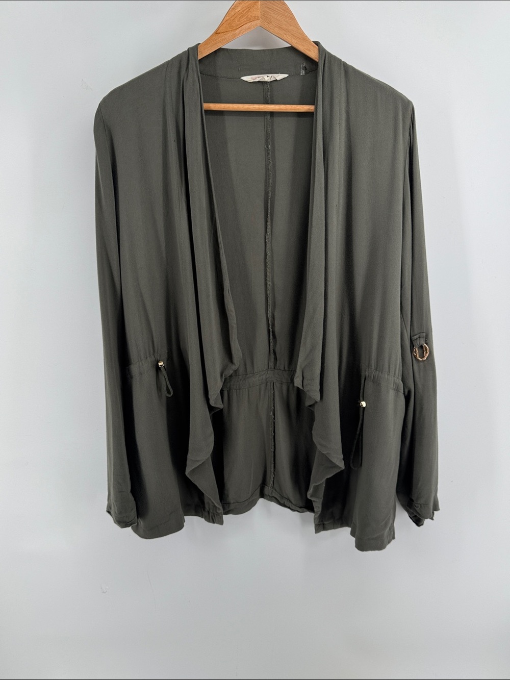 Ci Sono Olive Open-Front Draped Jacket with Pockets Women's Size Large